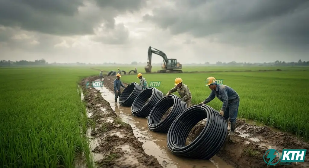 Thi công hệ thống sưởi địa nhiệt vòng kín ngang bằng kỹ thuật Slinky loop tiết kiệm chi phí đào lấp.