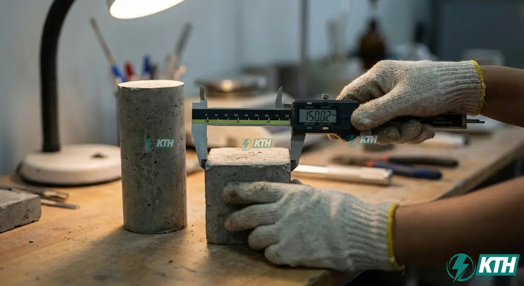 So sánh kích thước mẫu lập phương chuẩn 150mm và mẫu hình trụ trong phương pháp thử cường độ nén bê tông nặng TCVN 3118:2022.