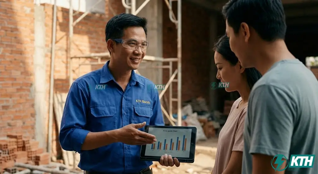 Kỹ sư KTH Electric khảo sát thực tế và tư vấn báo giá thi công chống sét trọn gói cho khách hàng tại TP.HCM