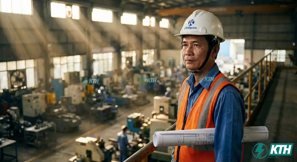 Kỹ sư trưởng KTH Electric với 20 năm kinh nghiệm khảo sát hiện trường nhà máy sản xuất quy mô lớn tại Việt Nam.