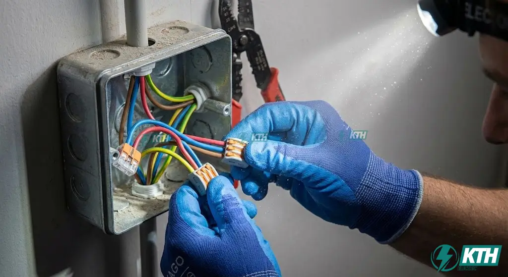 Kỹ thuật đấu nối dây điện an toàn trong hộp box kỹ thuật sử dụng cầu đấu dây chuyên dụng chống chập cháy.