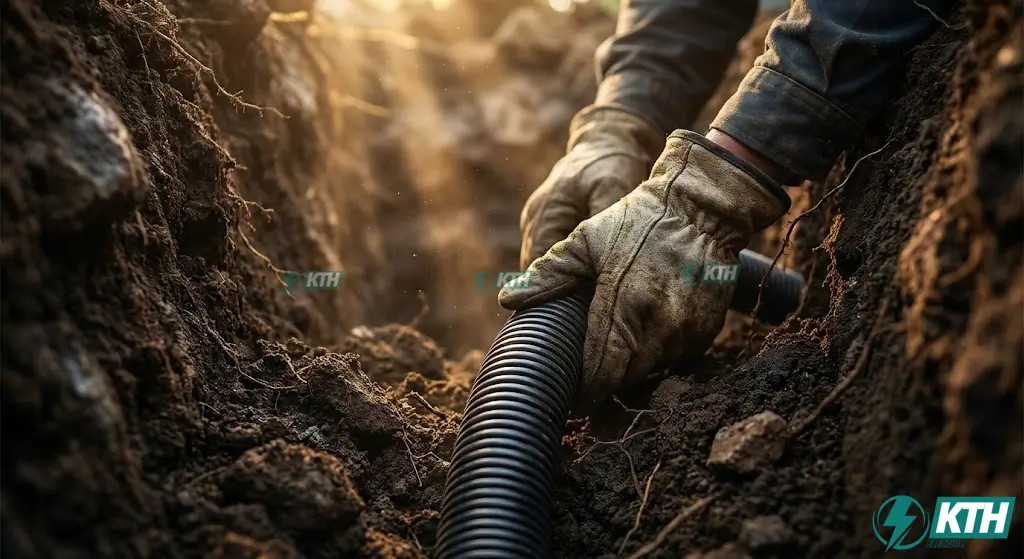 Lắp đặt bơm nhiệt lòng đất bằng đường ống nhựa HDPE siêu bền vào lỗ khoan sâu 120 mét.