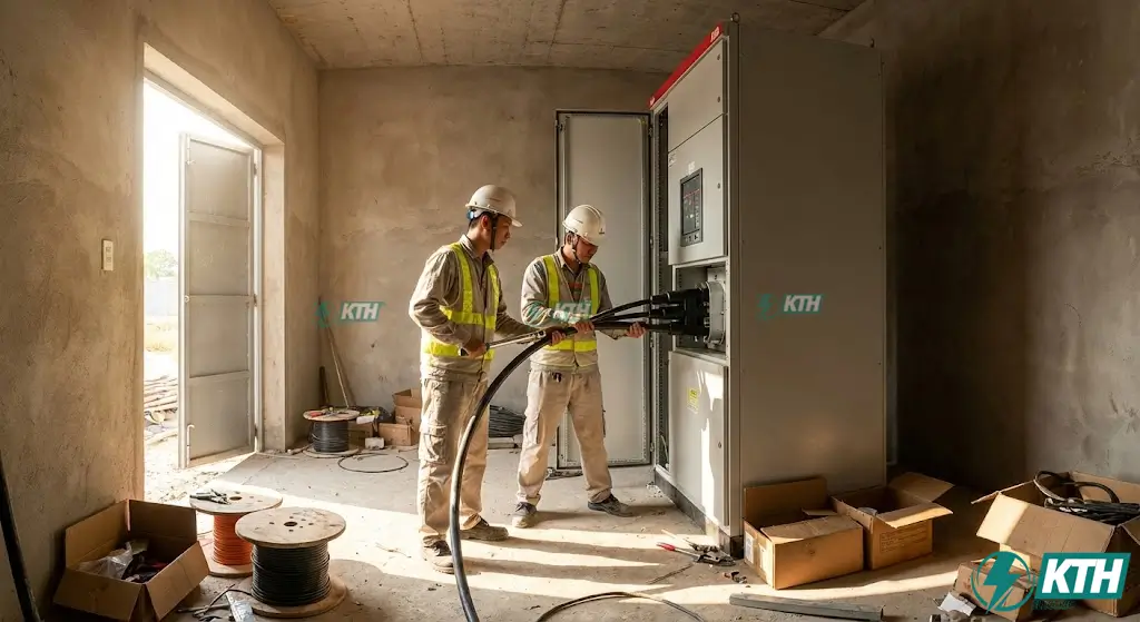 So Sánh Tủ RMU Schneider & ABB: Nên Chọn Hãng Nào? 3 Thi công đấu nối đầu cáp T-plug cho tủ RMU ABB SafeRing tại trạm Kiosk chung cư