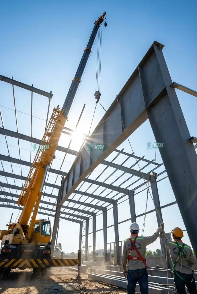 Quy trình lắp dựng nhà thép tiền chế trọn gói tại công trường.