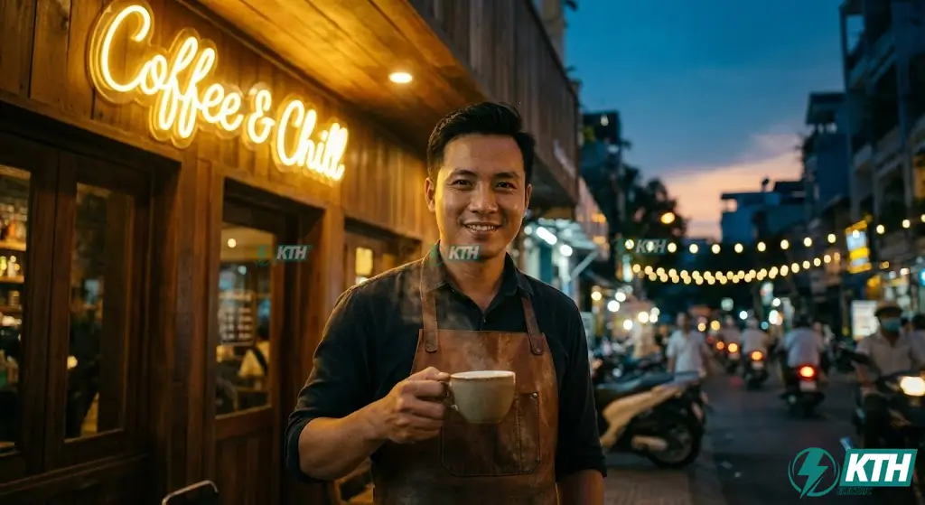Mẫu bảng hiệu quảng cáo đẹp cho quán cafe bằng gỗ kết hợp đèn LED giúp tăng doanh thu.
