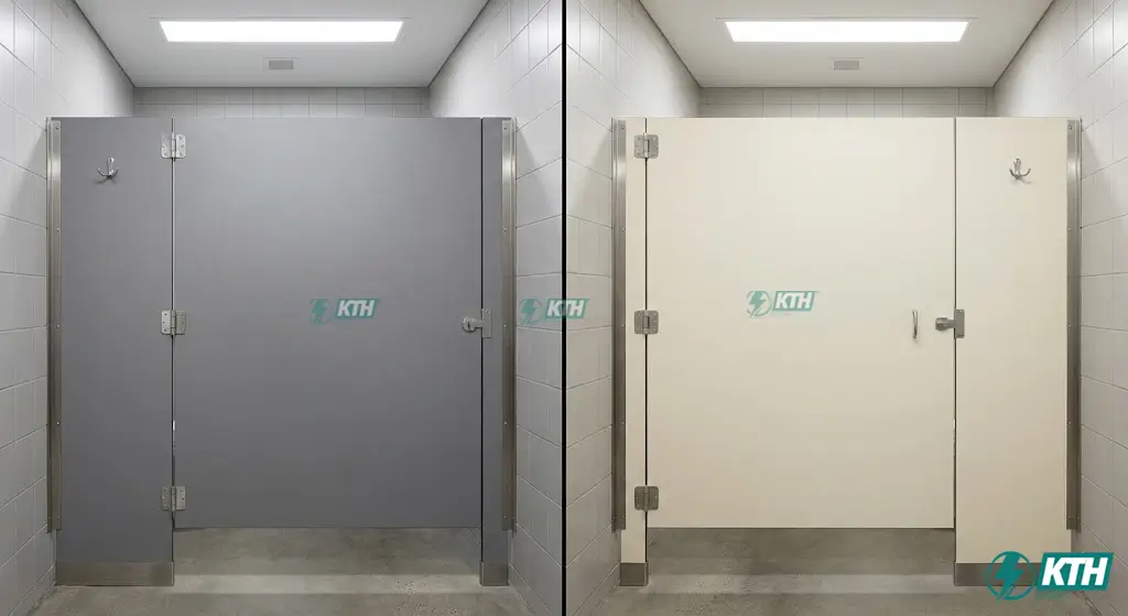 Hai màu sắc vách ngăn vệ sinh phổ biến nhất cho khu công nghiệp: Màu Ghi (Grey) và Màu Kem (Cream).