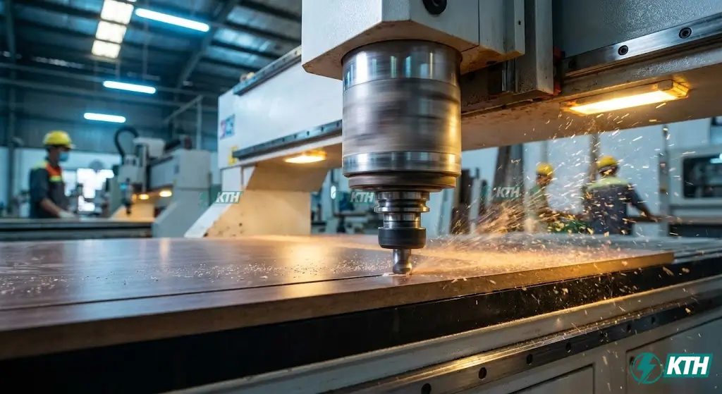 Gia công mài bo cạnh tấm Compact HPL bằng công nghệ CNC tự động thẩm mỹ cao.