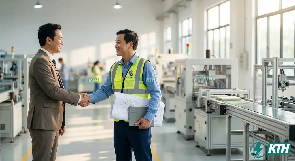 Báo Giá Thi Công Điện Công Nghiệp 2026: Trọn Gói & Chi Tiết Nhất 5 Kỹ sư trưởng KTH Electric bàn giao hồ sơ hoàn công và hướng dẫn vận hành hệ thống điện cho chủ đầu tư nhà máy sau khi nghiệm thu.