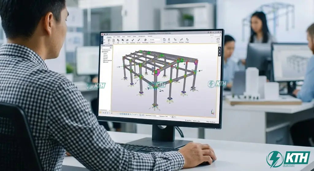 Hệ khung thép chịu lực cho tòa nhà văn phòng cao tầng, kết hợp sàn Deck.
