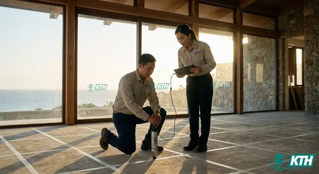 Dịch Vụ Siêu Âm Sàn Bê Tông TCVN 9357 - Báo Giá KTH Electric 4 Phối hợp phương pháp Súng bật nẩy và Siêu âm (SonReb) để đánh giá toàn diện chất lượng bê tông từ bề mặt đến lõi.