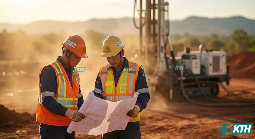 Kỹ sư KTH Electric khảo sát địa chất và giám sát quy trình thi công khoan giếng địa nhiệt chuẩn quốc tế.