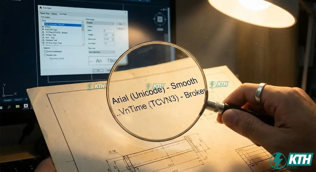So sánh sự khác biệt giữa bảng mã Unicode và TCVN3 gây ra lỗi font chữ bị vỡ hoặc dấu hỏi trong bản vẽ kỹ thuật điện nước.
