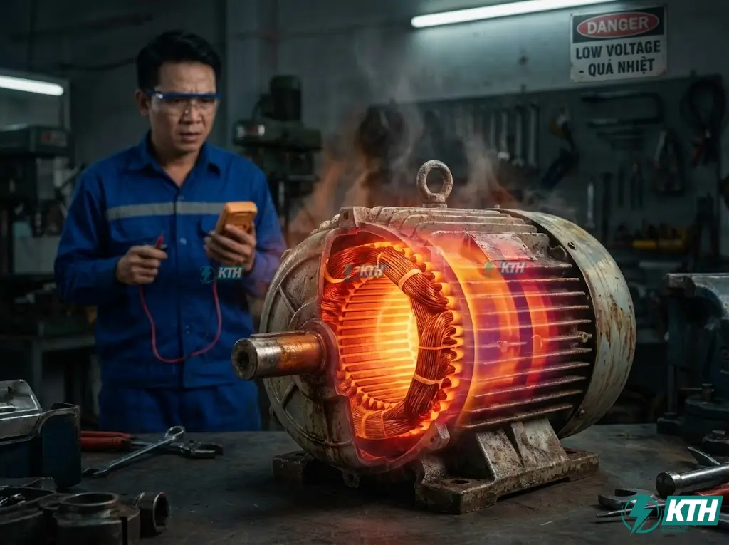 Tác hại của sụt áp làm nóng cuộn dây động cơ máy bơm và giảm tuổi thọ thiết bị điện.