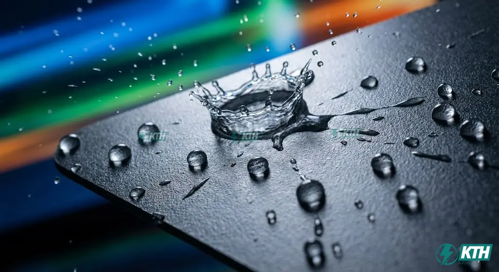 Tấm Compact HPL chịu nước 100%, nước đọng thành giọt và không thấm vào bề mặt.