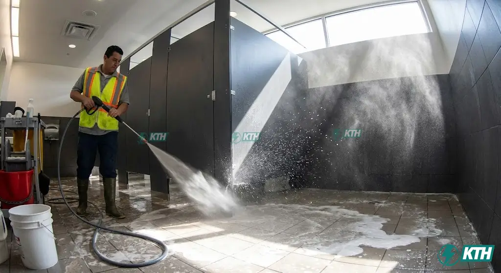 Hình ảnh thực tế vách ngăn gỗ MFC bị nở chân và bong tróc do ngấm nước lâu ngày.