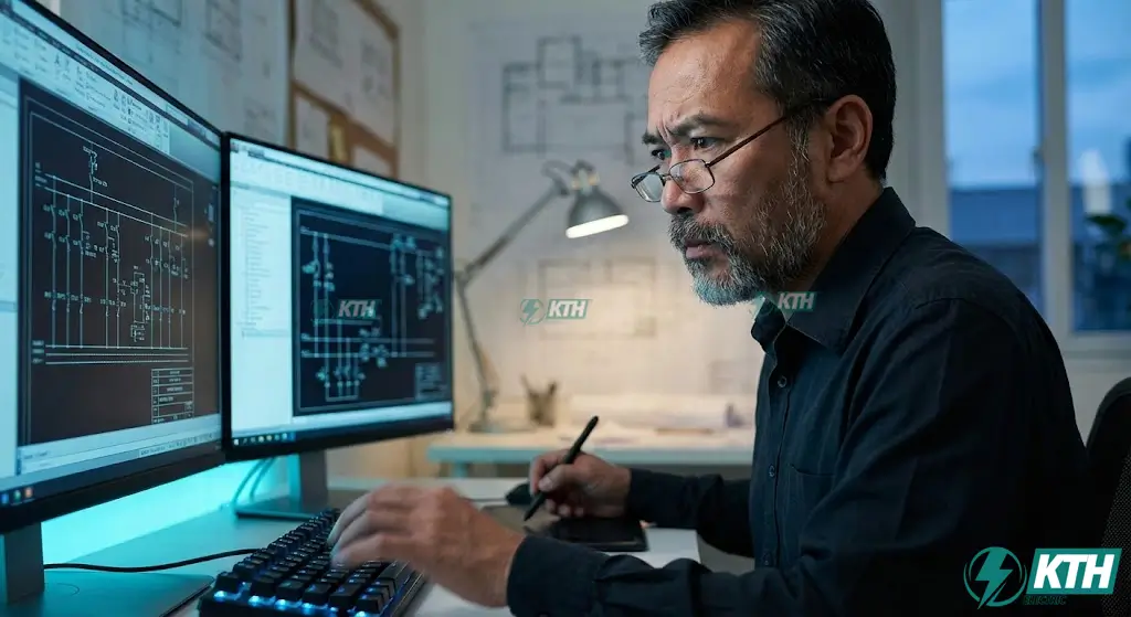 Kỹ sư điện KTH Electric sử dụng lệnh tắt AutoCAD (Hotkeys) để tăng tốc độ vẽ bản vẽ thi công Shopdrawing hệ thống điện M&E chuyên nghiệp.