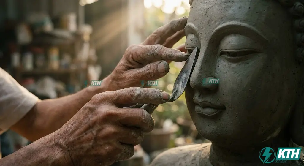 Quy trình đắp tượng Phật Thích Ca bằng xi măng chuẩn tỷ lệ vàng khuôn mặt.