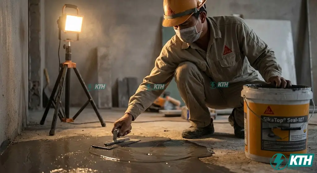 Quy trình thi công chống thấm dột nhà vệ sinh bằng Sika.