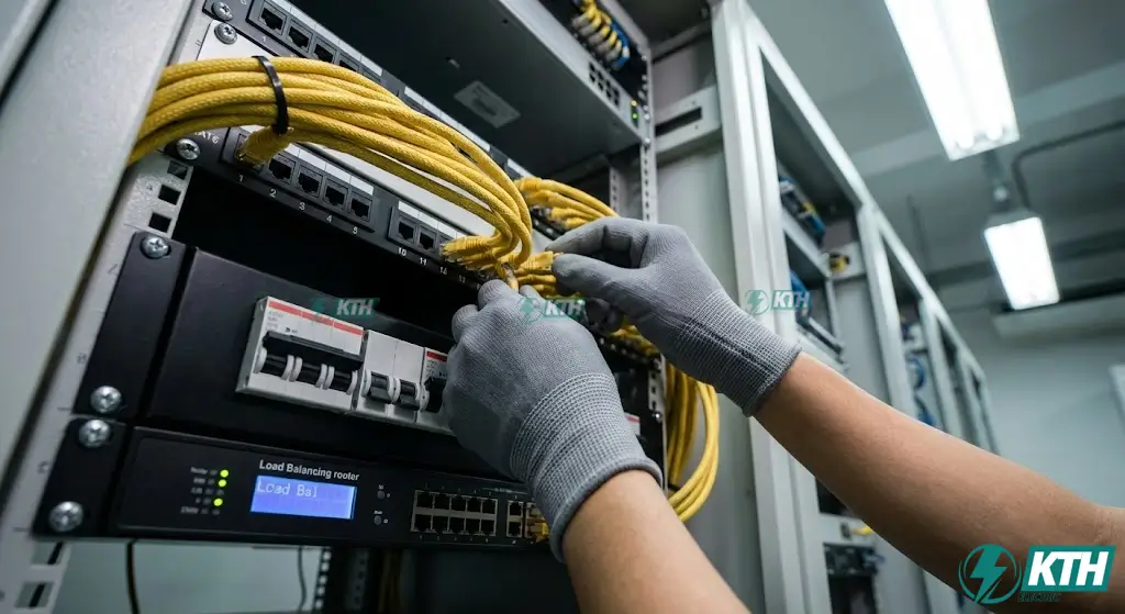 Lắp Đặt Tiệm Net Quảng Ngãi Trọn Gói - Báo Giá Chi Tiết 2026 4 Thi công hệ thống điện 3 pha và cân bằng tải Dual WAN cho phòng net chống giật chống lag