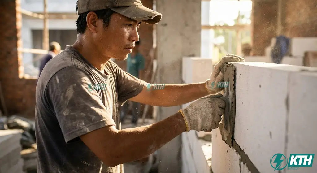 Hướng dẫn thi công vữa trát tường gạch siêu nhẹ AAC mác 75 dày 10mm giúp tối ưu chi phí.