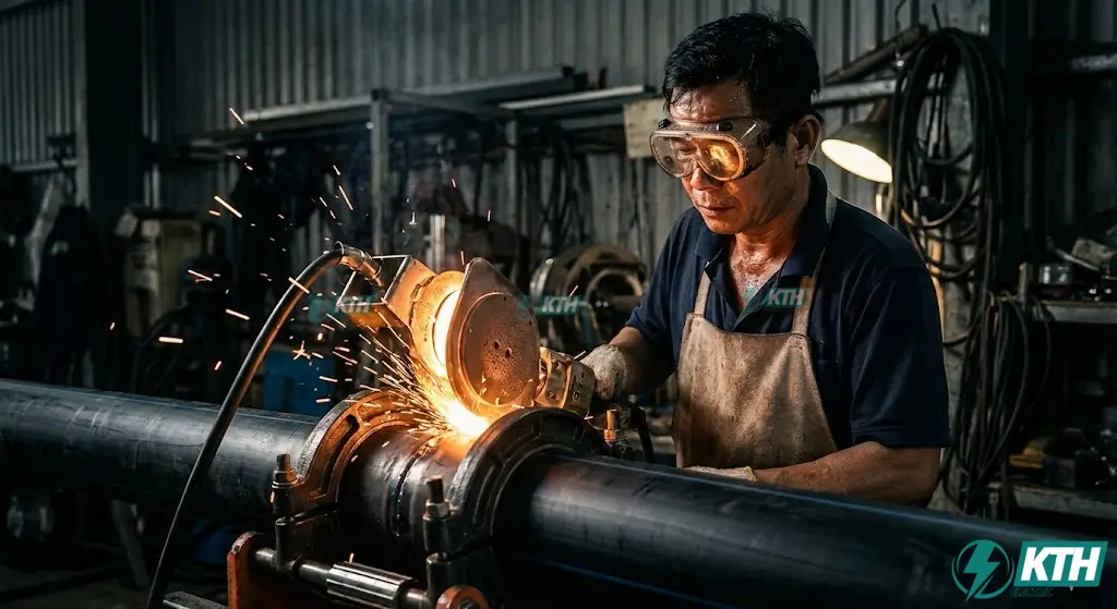 Tiêu chuẩn kỹ thuật khoan lỗ địa nhiệt yêu cầu hàn nhiệt liền khối ống dẫn nhiệt HDPE để đảm bảo không rò rỉ.