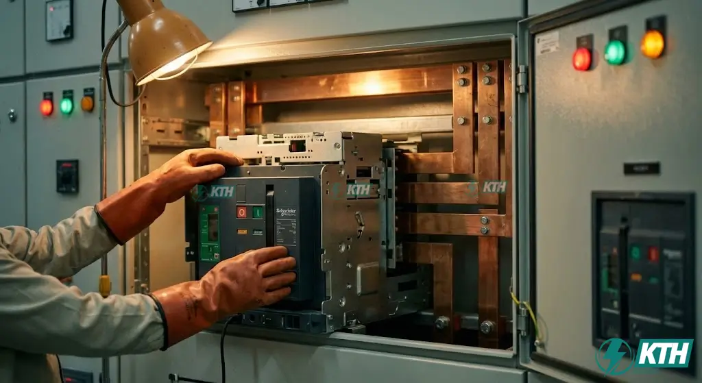 Cận cảnh tủ điện phân phối tổng MSB sử dụng thiết bị đóng cắt Schneider chính hãng trong nhà máy công nghiệp.