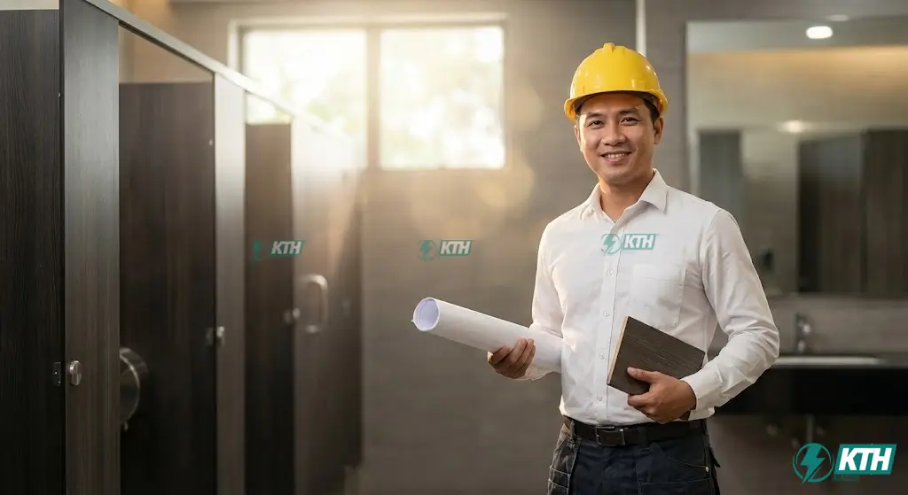 Kỹ sư KTH Electric tư vấn giải pháp thi công vách ngăn vệ sinh tối ưu chi phí.