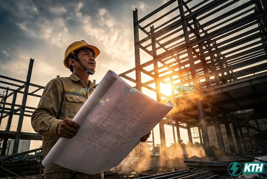 Ứng dụng AutoCAD trong thi công: Kỹ sư giám sát kiểm tra bản vẽ hoàn công và shop drawing tại công trường xây dựng dân dụng.