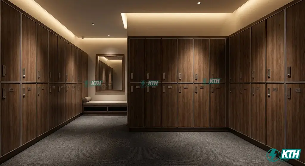 Vách ngăn gỗ MFC lõi xanh bọc nhôm cạnh dùng cho khu vực khô ráo tiết kiệm chi phí.