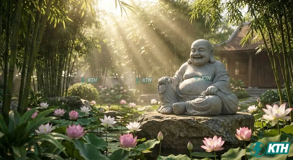 Vị trí đặt tượng Phật xi măng trong sân vườn chuẩn phong thủy.