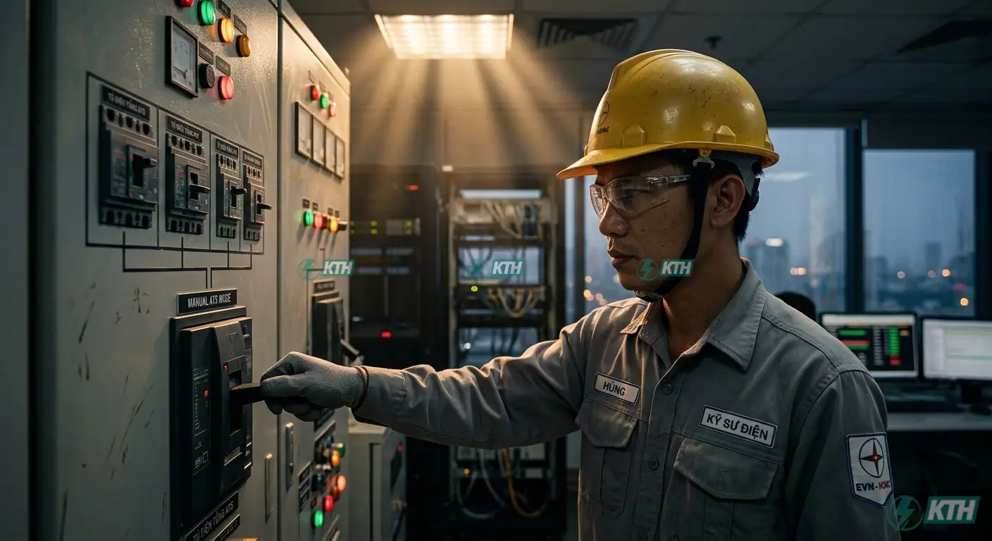 Hướng dẫn cách lắp đặt tủ điện ATS và thao tác chế độ manual khi mất nguồn tự động.