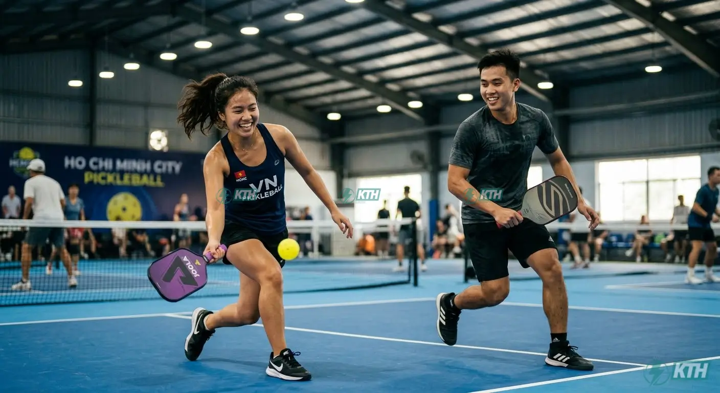 Đặt sân pickleball Gò Vấp có mái che và hệ thống chiếu sáng LED đạt chuẩn