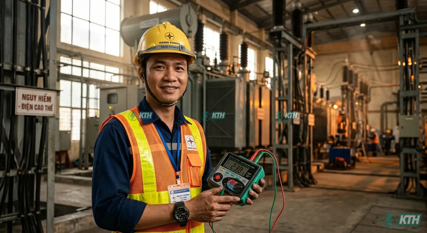 Dịch vụ đo điện trở tiếp địa hệ thống chống sét trạm biến áp đạt chuẩn TCVN 9385:2012 do kỹ sư KTH Electric thực hiện.