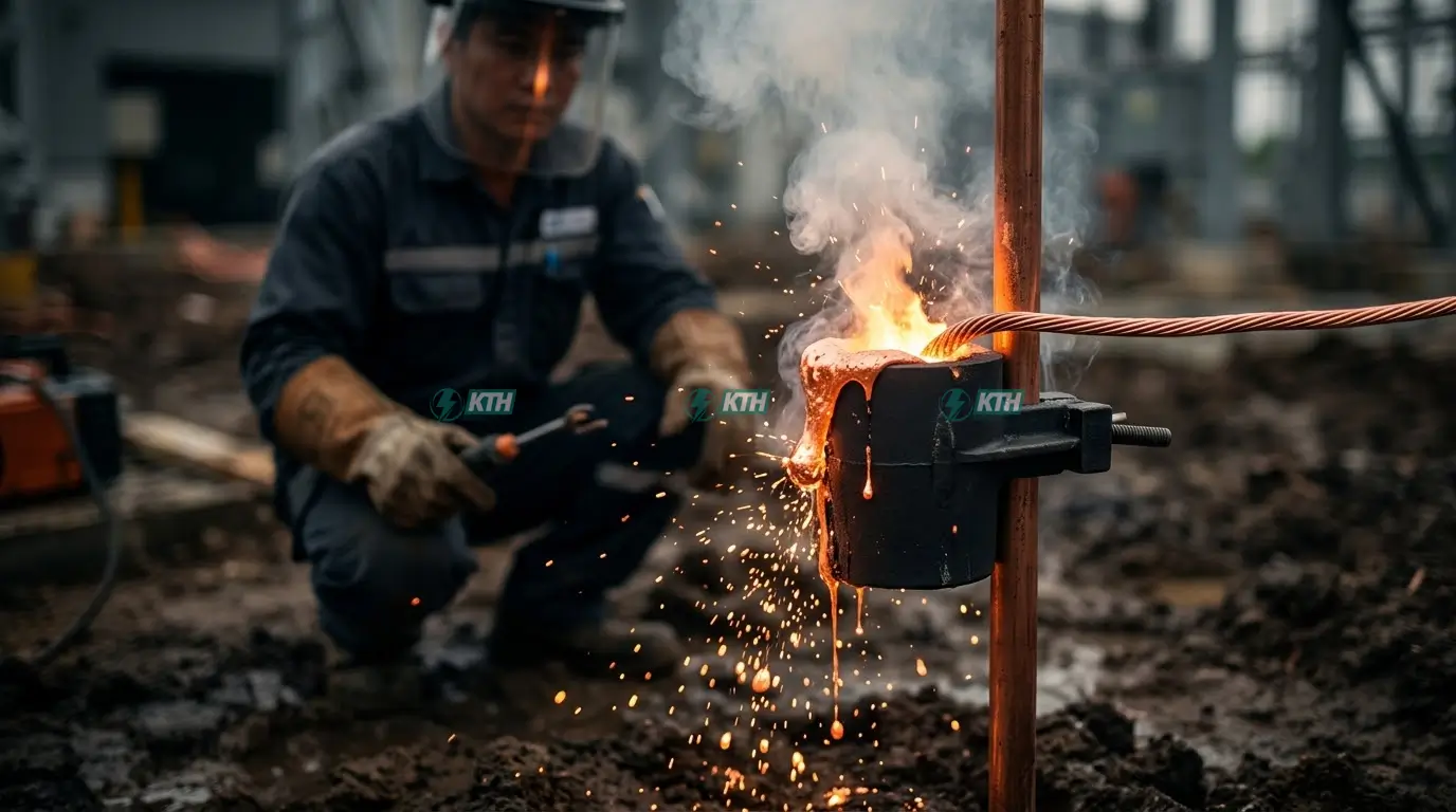 Kỹ thuật hàn hóa nhiệt Kumwell cáp đồng trần và cọc tiếp địa
