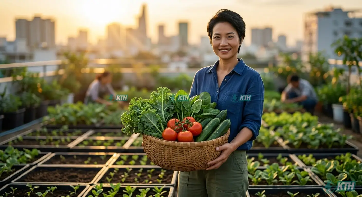 Trồng rau thổ canh hữu cơ trên khay nhựa ghép thông minh đảm bảo năng suất cao và sức khỏe gia đình.