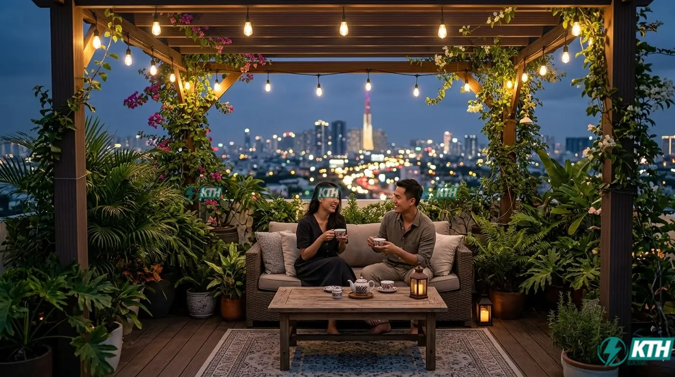 Dịch vụ thiết kế cảnh quan sân thượng nhà phố thi công vườn trên mái rooftop garden trọn gói