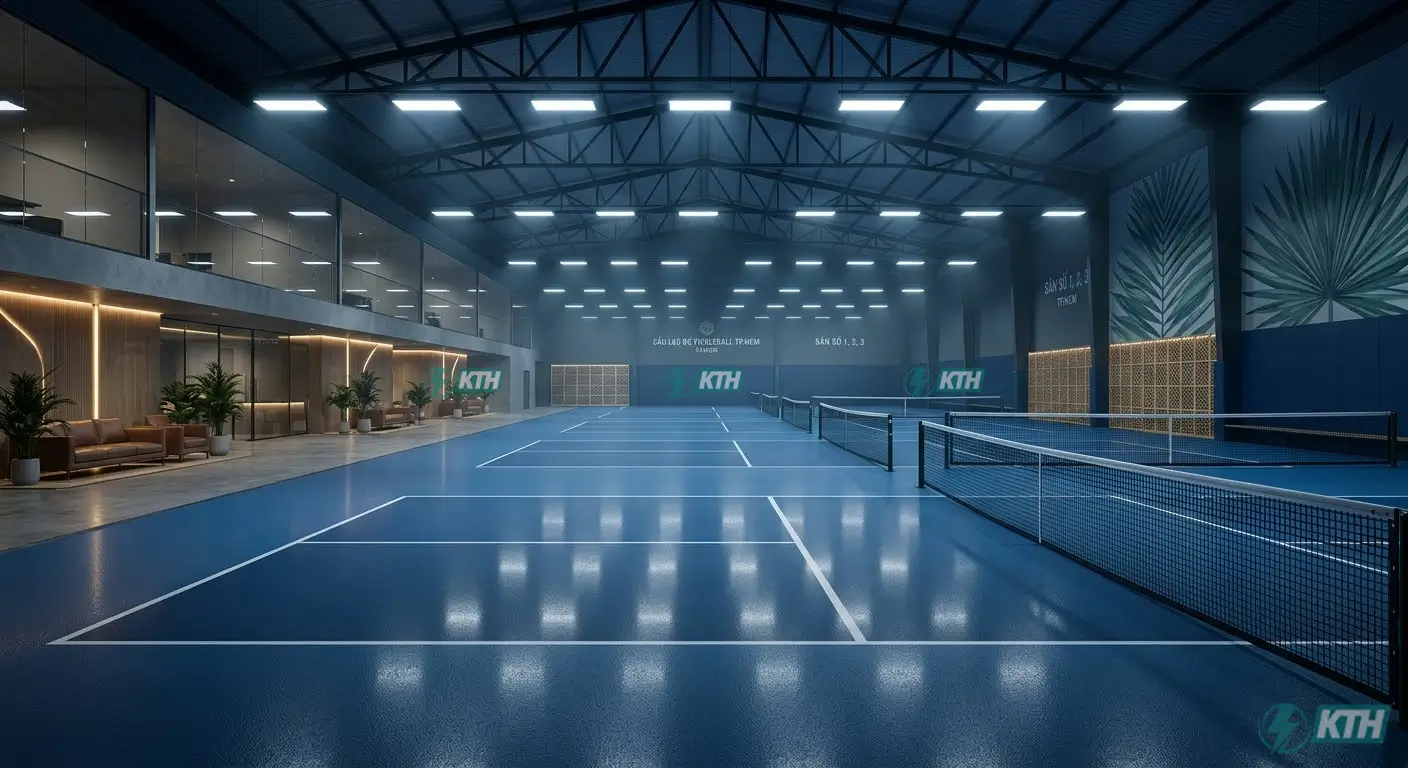 Bề mặt thảm tiêu chuẩn sơn acrylic và hệ thống đèn LED cao áp tại trạm thể thao