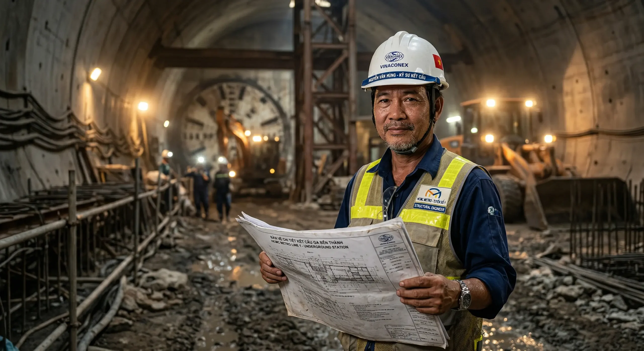 Kỹ sư kết cấu giám sát biện pháp thi công tầng hầm nhà phố chật hẹp đảm bảo an toàn.