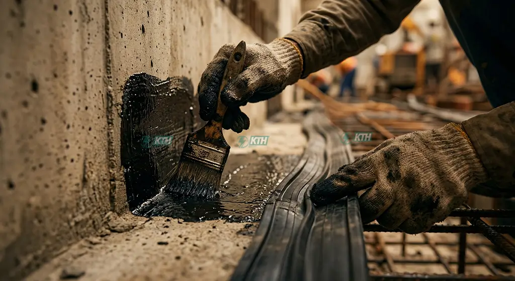 Cách xử lý chống thấm vách tầng hầm triệt để bằng băng cản nước waterstop và vữa không ngót.