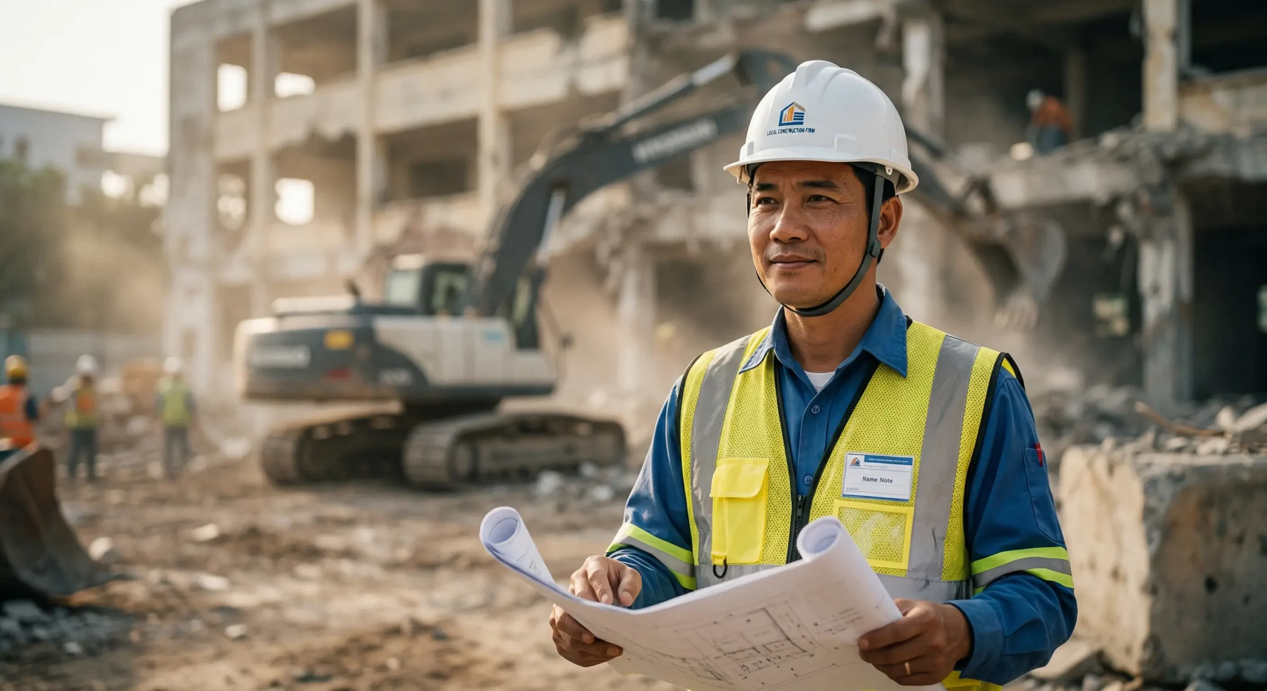 Kỹ sư giám sát dịch vụ phá dỡ nhà cấp 4 giá rẻ và đập phá tháo dỡ công trình trọn gói tại TPHCM.