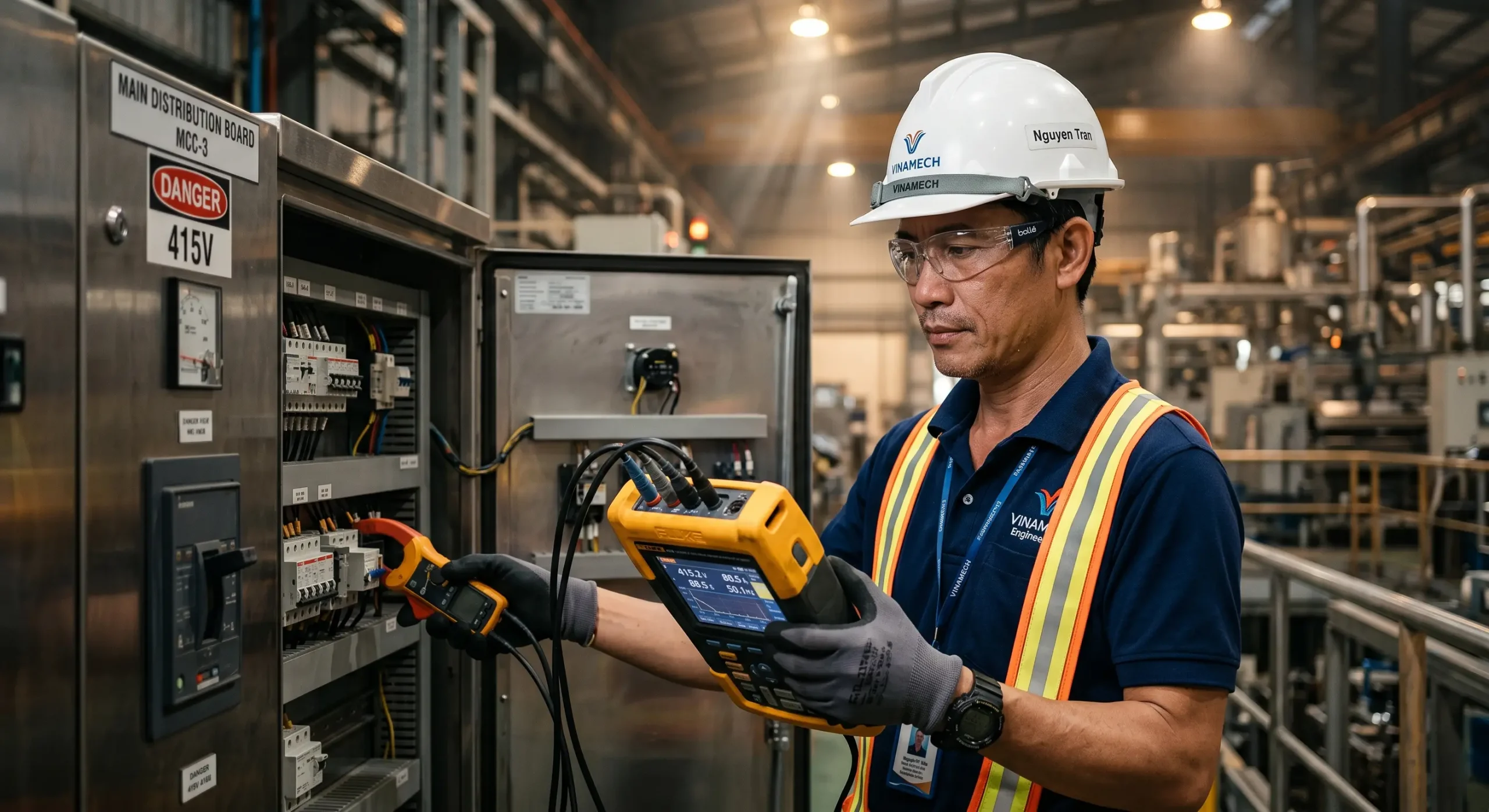 Dịch vụ phân tích chất lượng điện năng nhà máy bằng máy phân tích điện năng Fluke 1777.