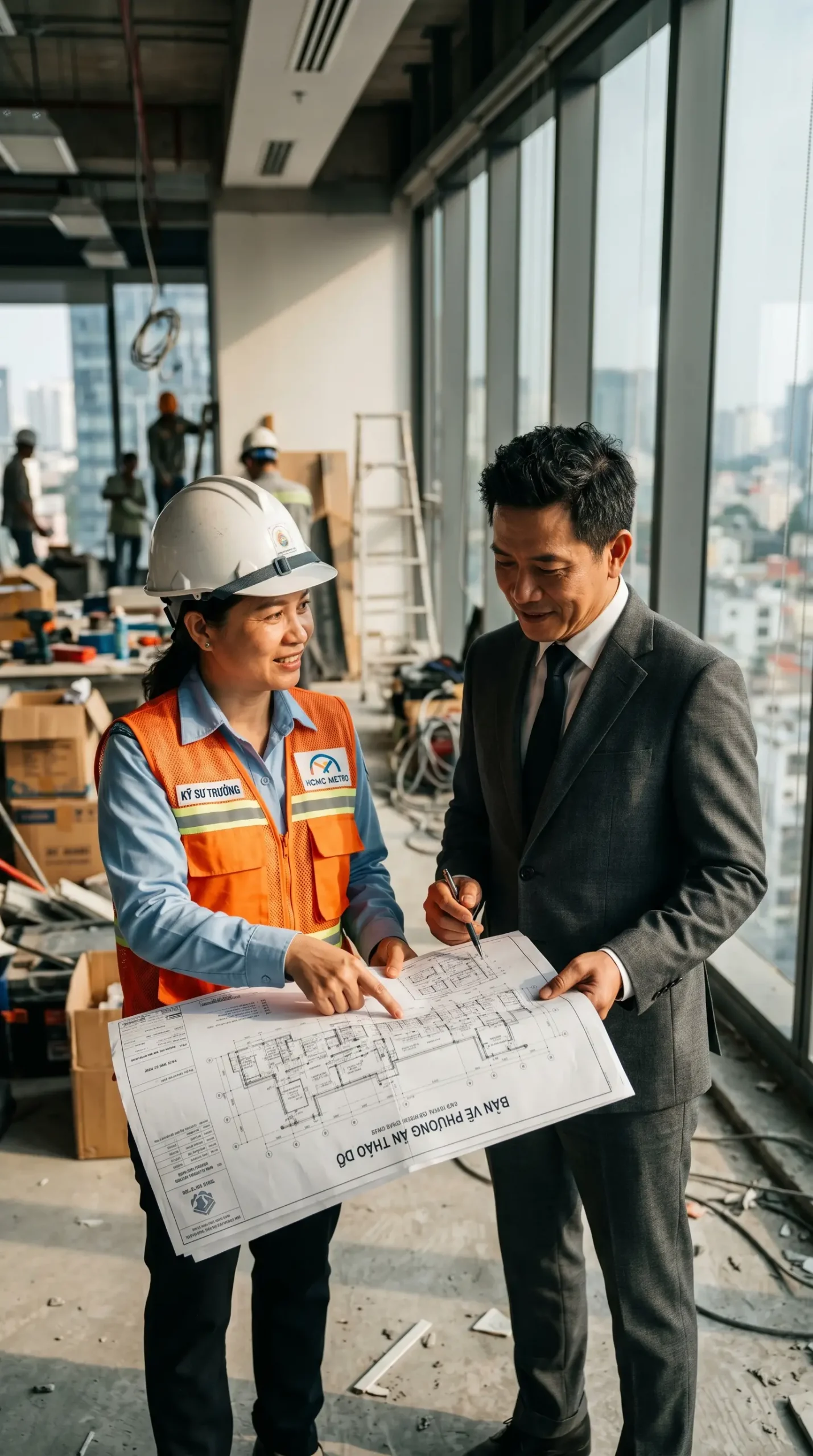 Dịch vụ tháo dỡ hoàn trả mặt bằng văn phòng trọn gói tại TPHCM, kỹ sư điện khảo sát hệ thống MEP và trần vách trước khi báo giá.