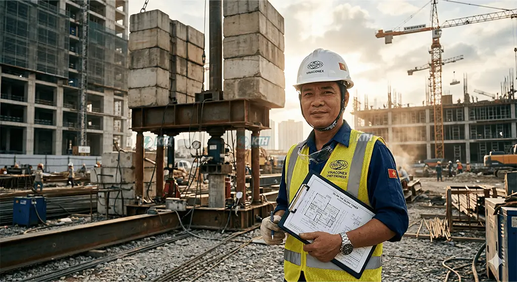 Dịch Vụ Thử Tải Cọc (Nén Tĩnh & PDA) Chuẩn TCVN 9393:2012 1 Kỹ sư KTH Electric giám sát dịch vụ thí nghiệm nén tĩnh cọc khoan nhồi đạt chuẩn TCVN 9393:2012.