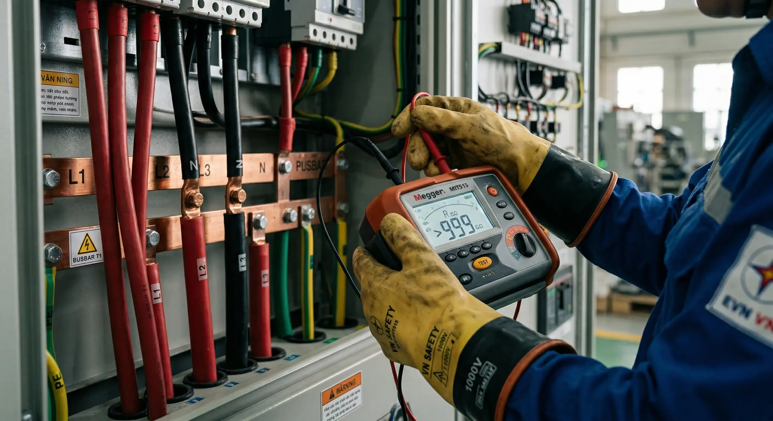 Cách đo điện trở cách điện bằng đồng hồ Megger cho hệ thống cáp hạ thế nhà máy để đảm bảo an toàn vận hành.