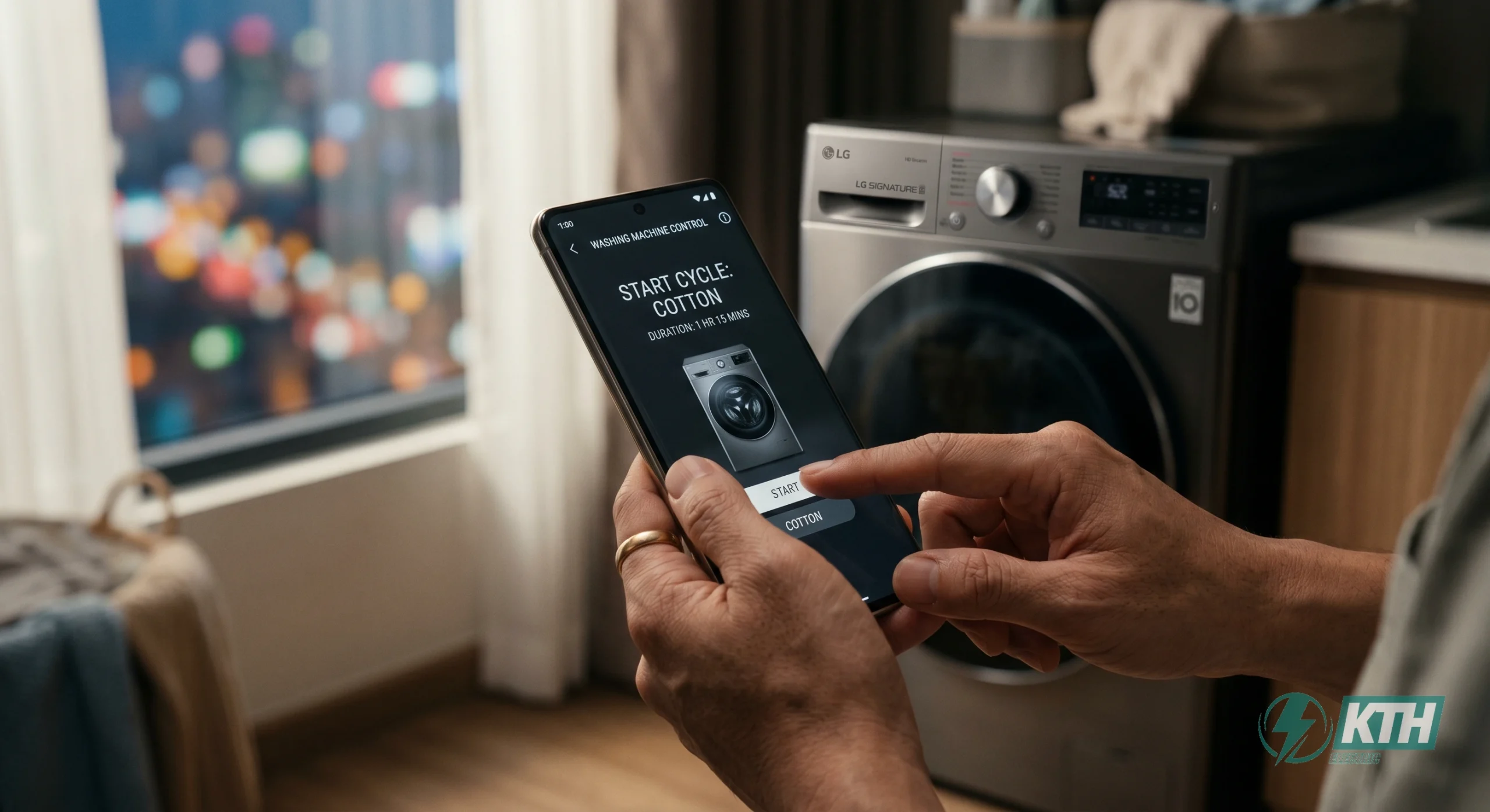 Hướng dẫn sử dụng máy giặt sấy LG 9kg qua ứng dụng SmartThinQ giúp tối ưu điện năng tiêu thụ.
