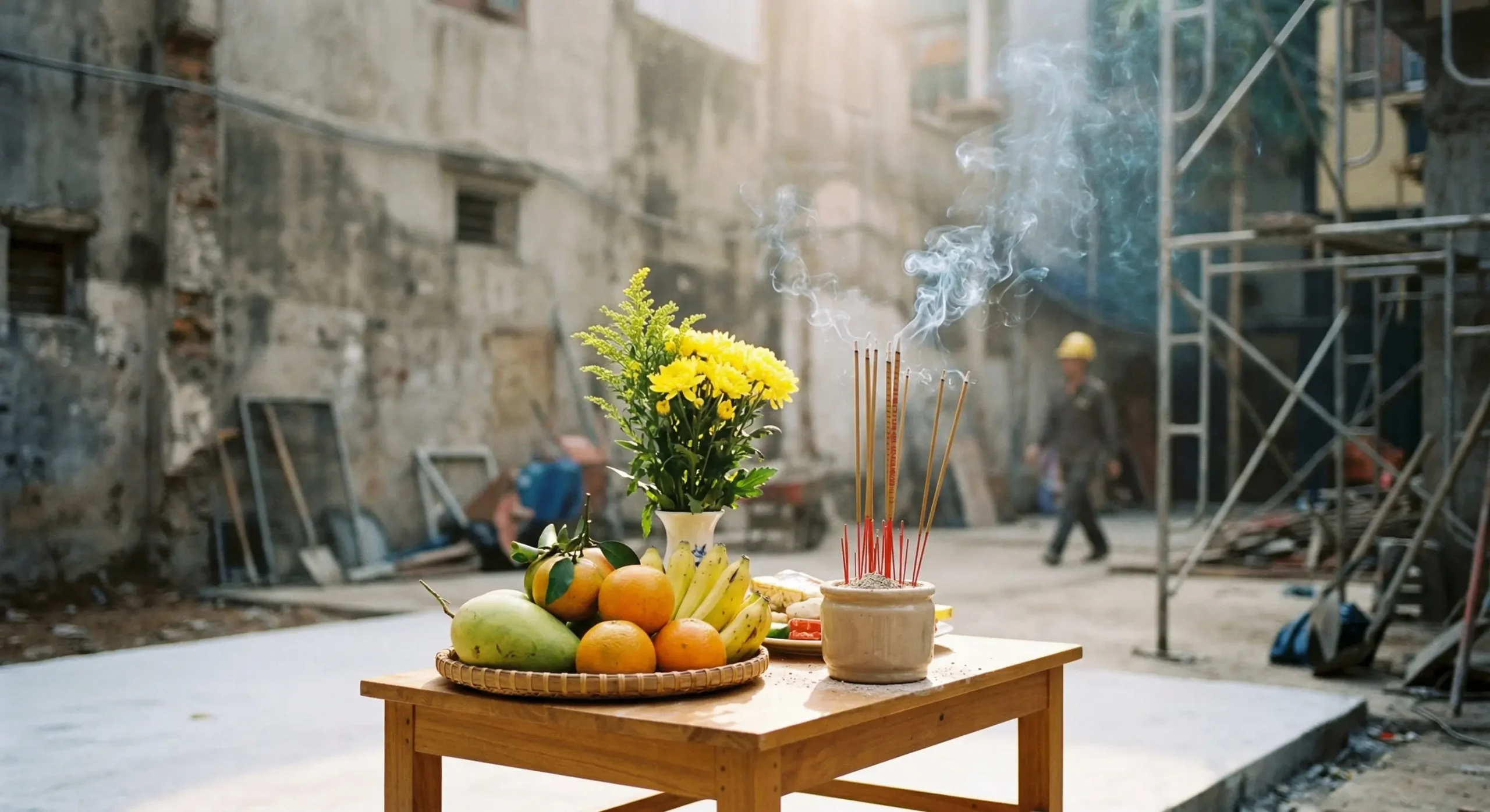 Sắm mâm lễ cúng xem ngày tốt trước khi đập phá tháo dỡ nhà cũ chuẩn phong thủy.