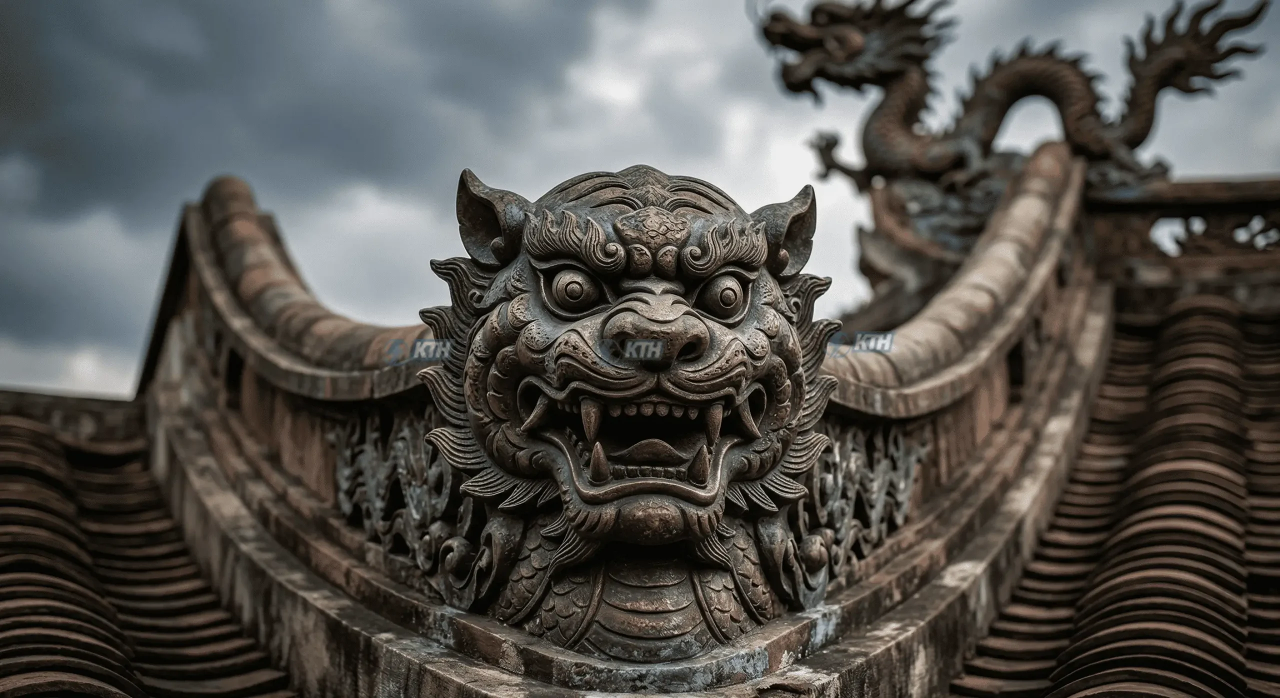 Mẫu đắp mặt hổ phù đình chùa chuẩn phong thủy được sơn giả đồng cổ vô cùng uy nghi.