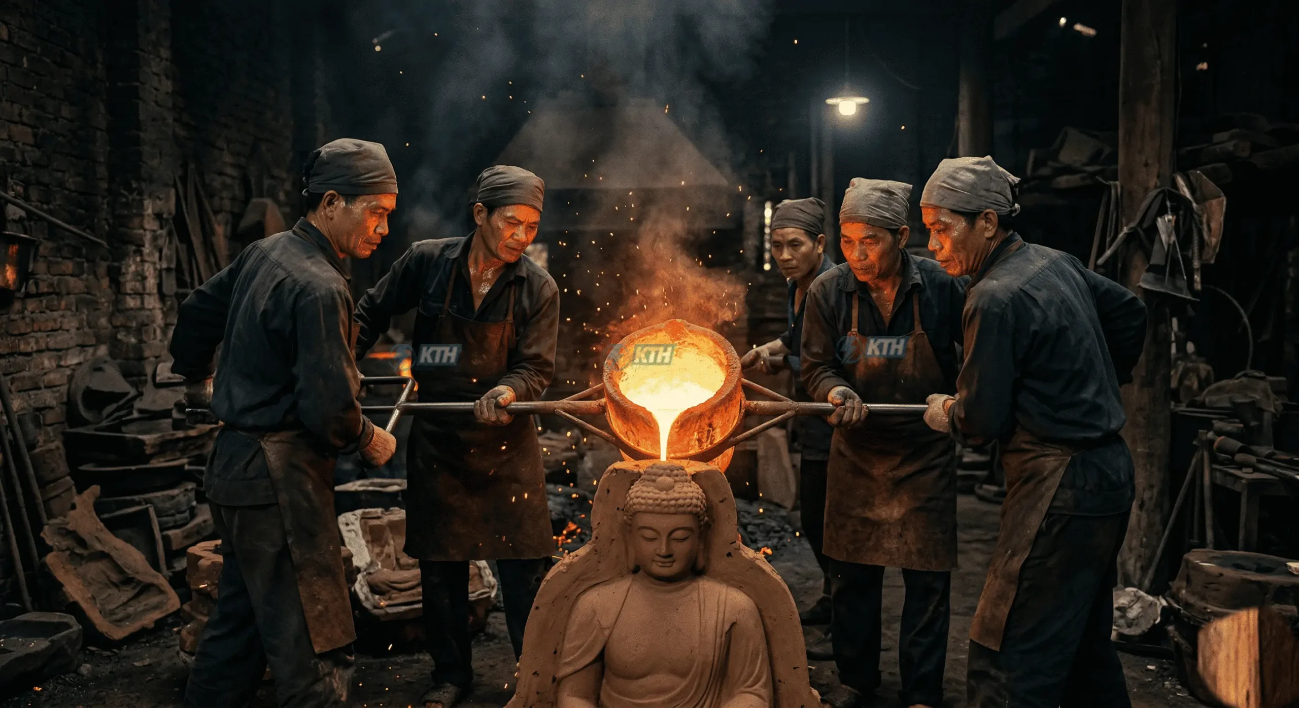 Tượng Phật Theo Yêu Cầu: Tôn Tượng Độc Bản, Chuẩn Thần Thái 4 Quy trình thợ lành nghề pha chế hợp kim và đúc tượng đồng tôn giáo tại lò đúc truyền thống Ý Yên Nam Định.