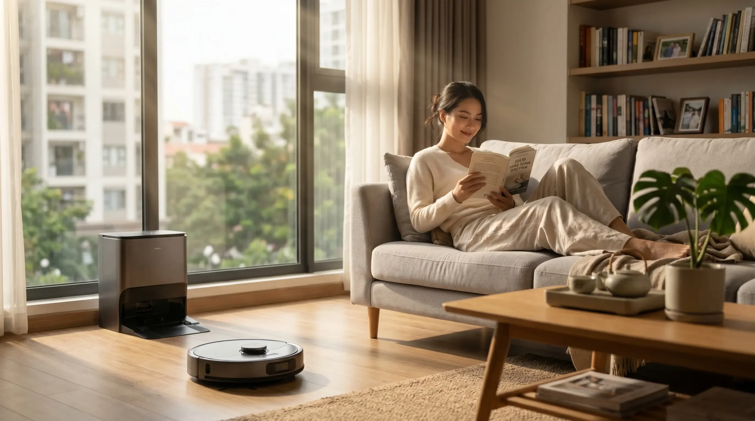 Robot hút bụi lau nhà dưới 20 triệu tự động giặt giẻ cho không gian căn hộ hiện đại