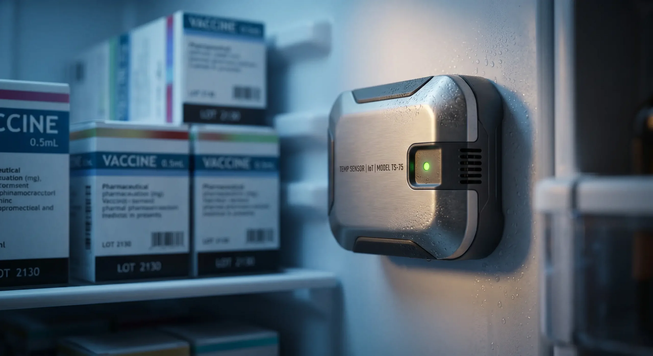 Thiết bị cảnh báo nhiệt độ kho lạnh qua điện thoại tự động và cảm biến đo lường trạm y tế chính xác.